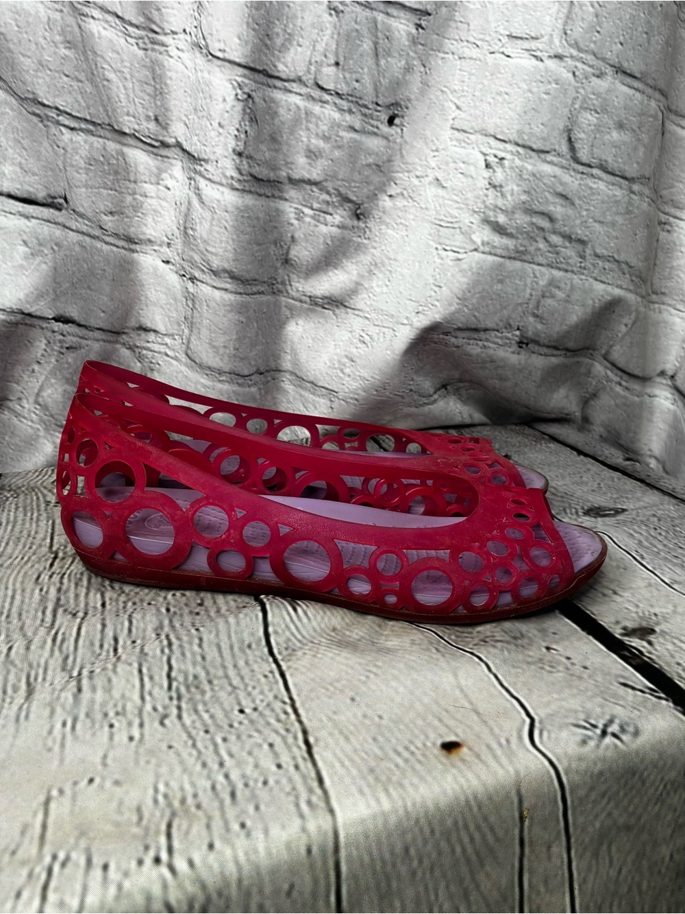 CROCS Women's Barbie Pink Mod A Go Go Jelly Peep-Toe Ballet Cutout Flats Size 8